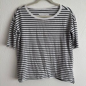 Frank & Eileen Josephine French Stripe Tee Women’s XS Blue White Raw Hem